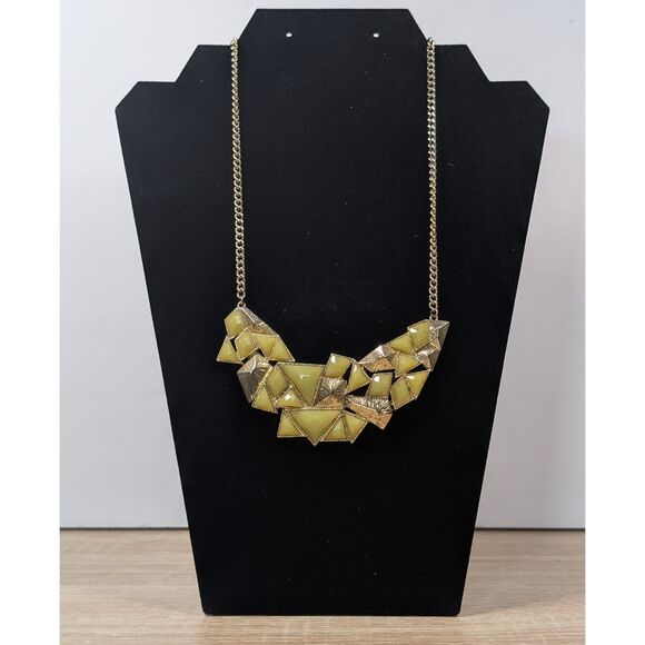Geometric Statement Necklace – Gold Tone with Yellow Resin Accents – 20 - Picture 1 of 1